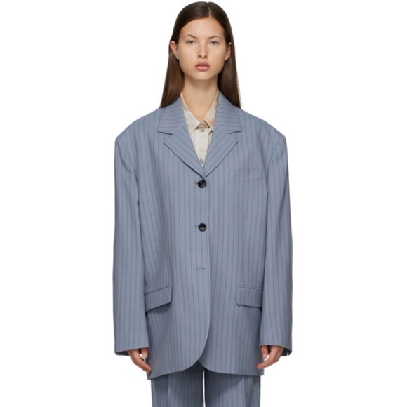ACNE STUDIOS Preslee Pinstripe Suit Blazer in Light Blue/Navy - Picture 1 of 8